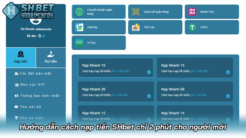 Hướng dẫn cách nạp tiền SHbet chỉ 2 phút cho người mới